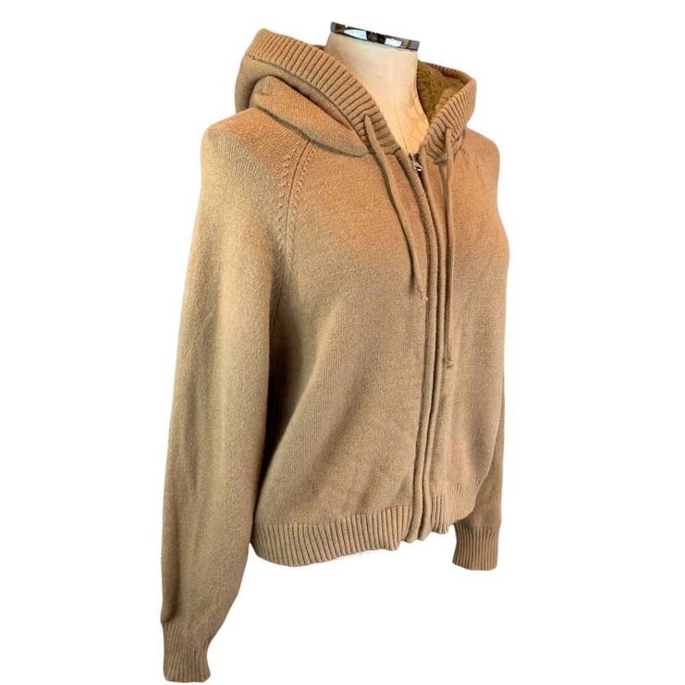 Large Central Park West Women's Camel Color‎ Full Zip Hooded Sweater